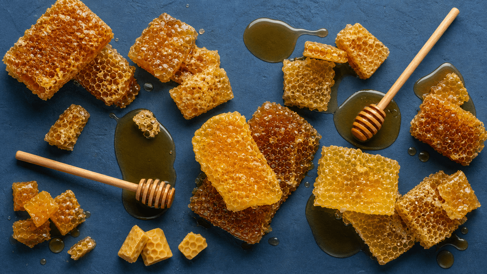 Top-view natural honey arrangement prepared for bulk supply